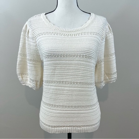 HOUSE OF HARLOW Pointelle Knit Puff-Sleeve Sweater NWOT/sz: S - Picture 9 of 12